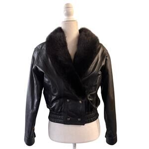 Vintage Kaiser x Mob Wife Pennylane Italian Leather Cropped Jacket Black M Y2K